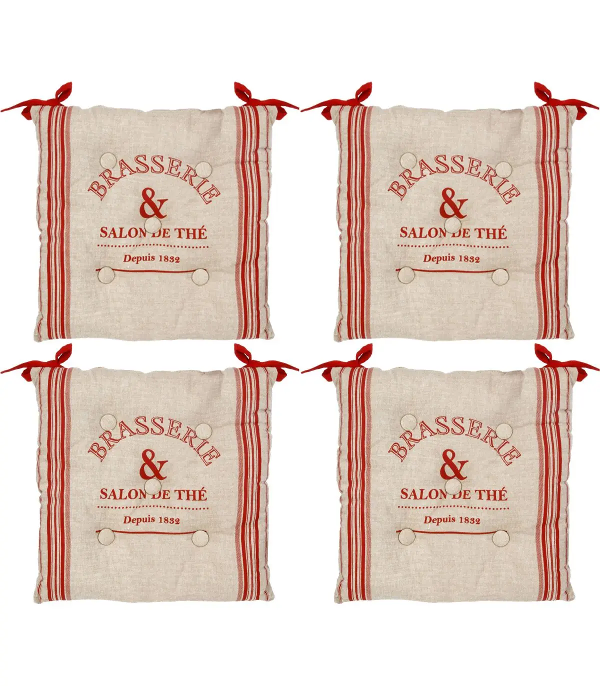 Lot de 4 Galettes de chaise en Coton Beige et Rouge 40 x 40 cm
