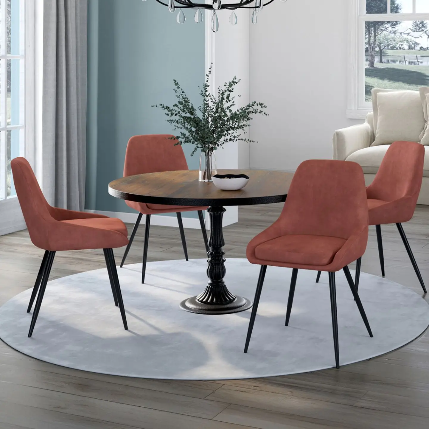 Lot de 4 chaises THALYA en velours terracotta avec accoudoirs