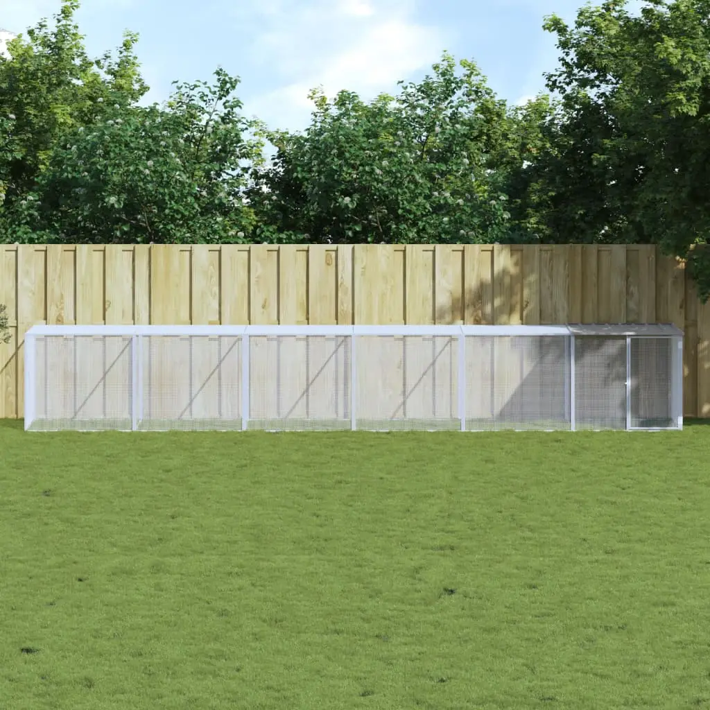 Grand Poulailler 603 cm acier galvanisé avec parc grillagé et toit Gris – ComfortXL Outdoor Living