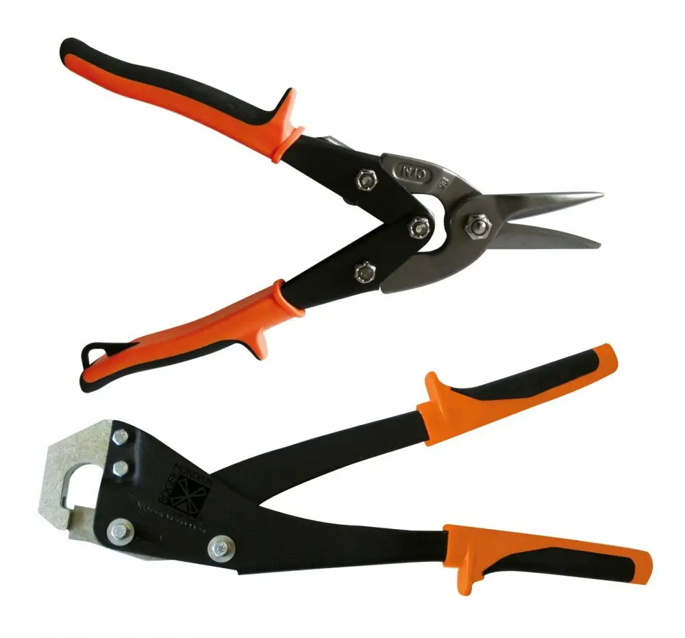 Lot de 2 pinces plaquiste – 1 cisaille à tôle type aviation + 1 pince à sertir – Mondelin