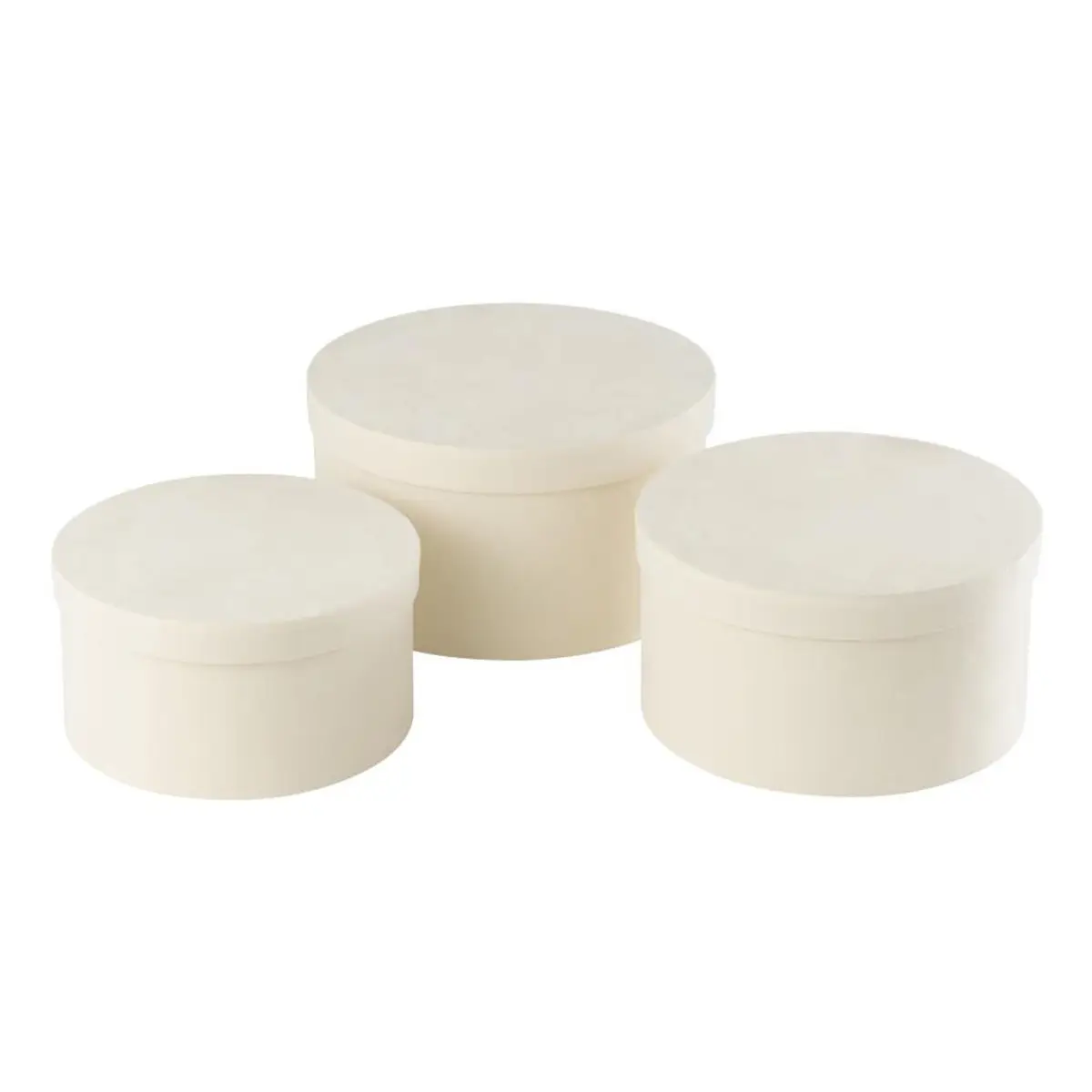Lot de 3 Boîtes de Rangement Rondes Plates «Vaughn» 32cm Blanc