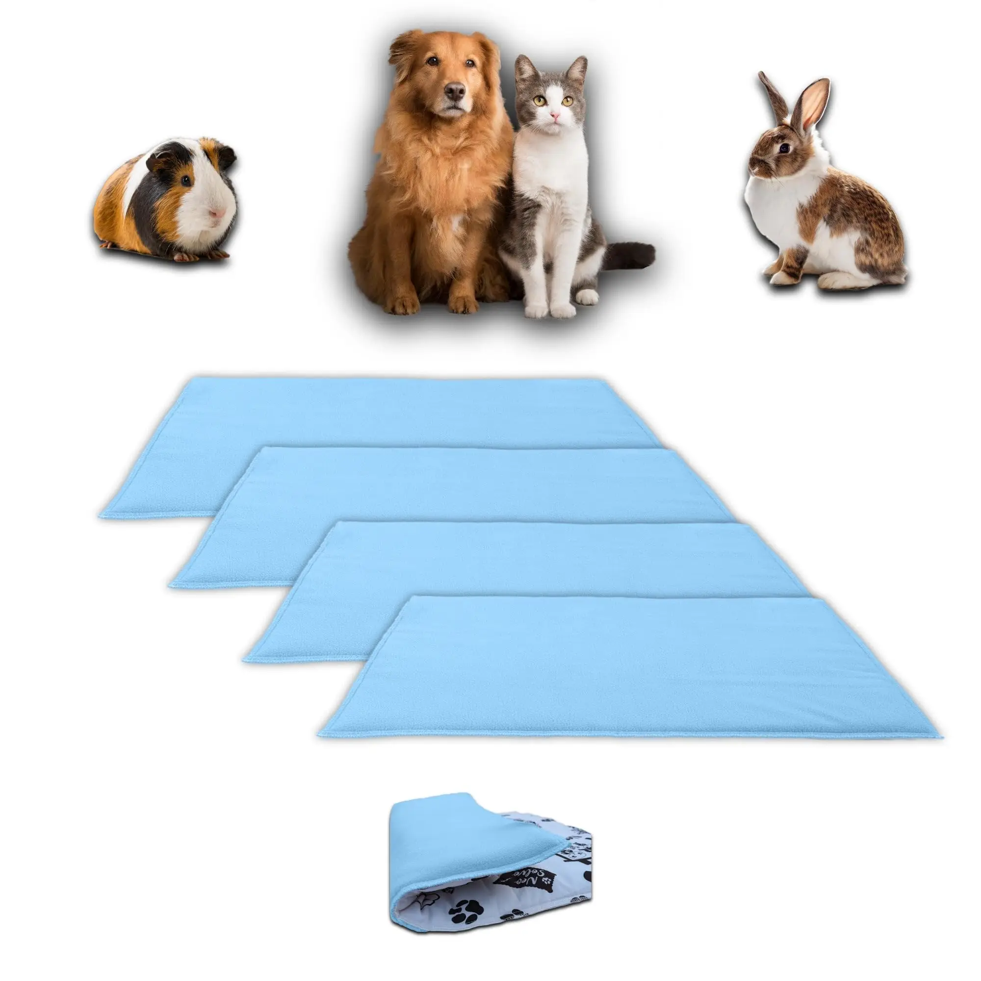 Lot de 4 – Tapis pour Cochon d’inde et Lapin en Polaire 60 x 50 cm – Polaire Absorbant, Lavable en Machine, Economique – Neo Solvo