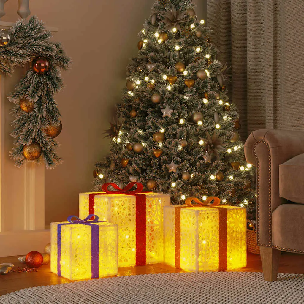 Lot de 3 Boîtes Cadeaux Lumineuses LED 64 LED Décoration Sapin Intérieur Blanc – ComfortXL Outdoor Living
