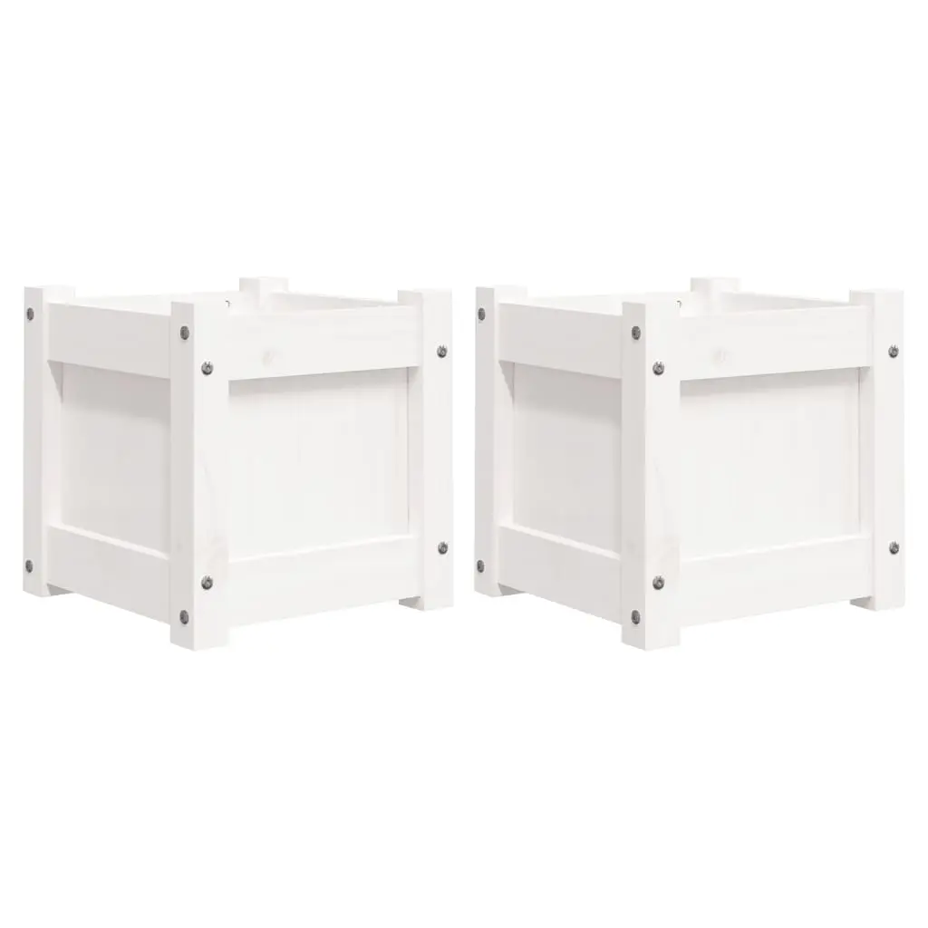 Lot de 2 Jardinières – Bacs à fleurs – Pots de fleurs blanc bois de pin massif-JU11126