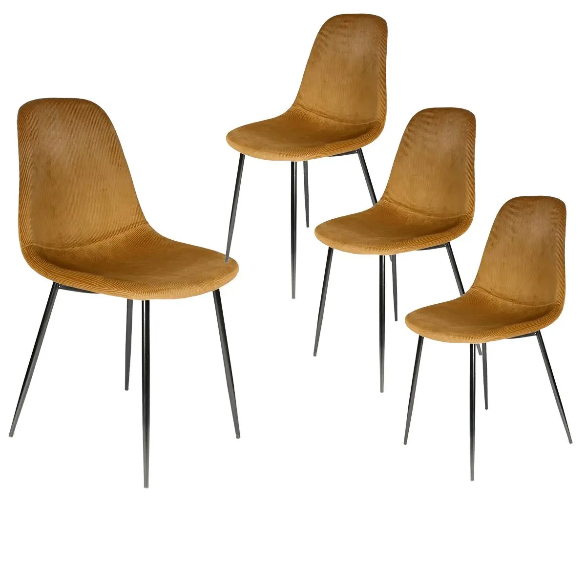 Lot de 4 Chaises Velours Côtelé Jaune Moutarde – ALESSIA