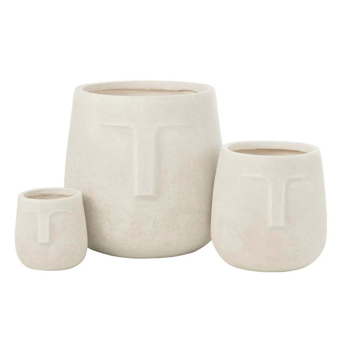 Lot de 3 Cache-Pots Déco «Moai» 45cm Blanc
