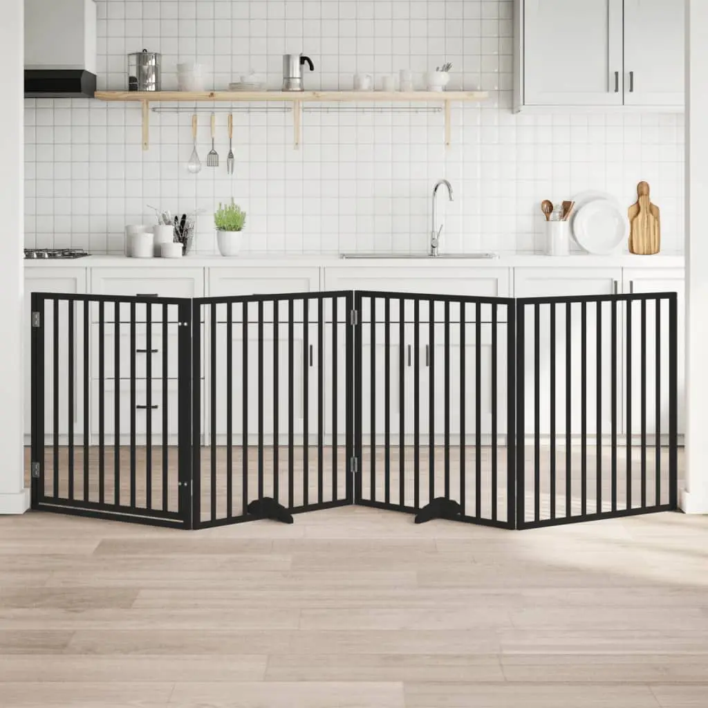 Grand parc chien modulable et haut 4 panneaux bois avec porte Noir 320×90 cm – ComfortXL Outdoor Living