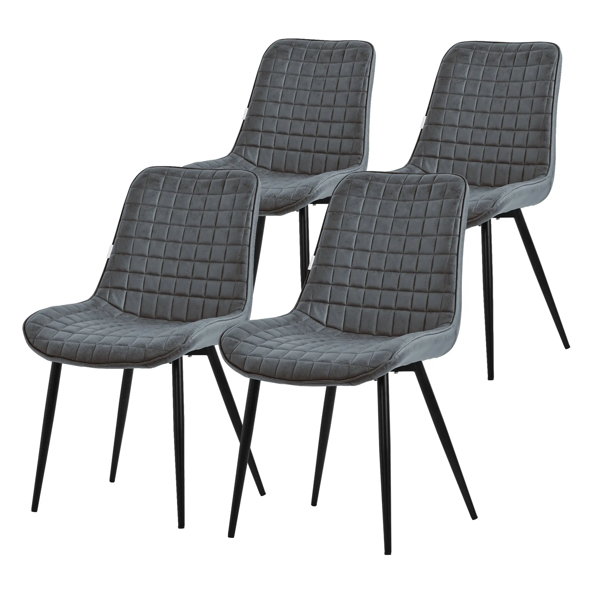 Lot de 4 chaises de salle à manger anthracite assise ergonomique revêtement en matériau synthétique pieds noir en acier protections de sol prémontées