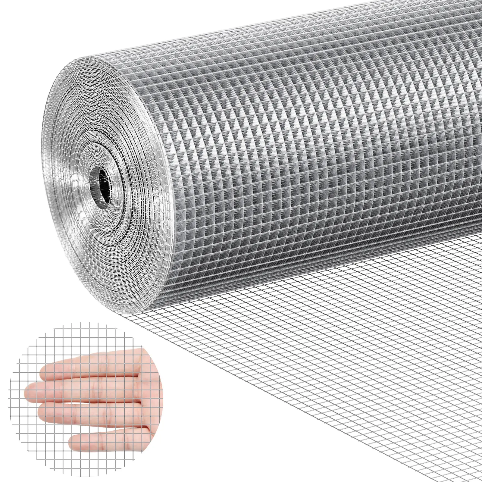 VEVOR Grillage métallique soudé galvanisé 0.915×30.48m, maille 6.35×6.35mm, pour clôture/cage à lapins.