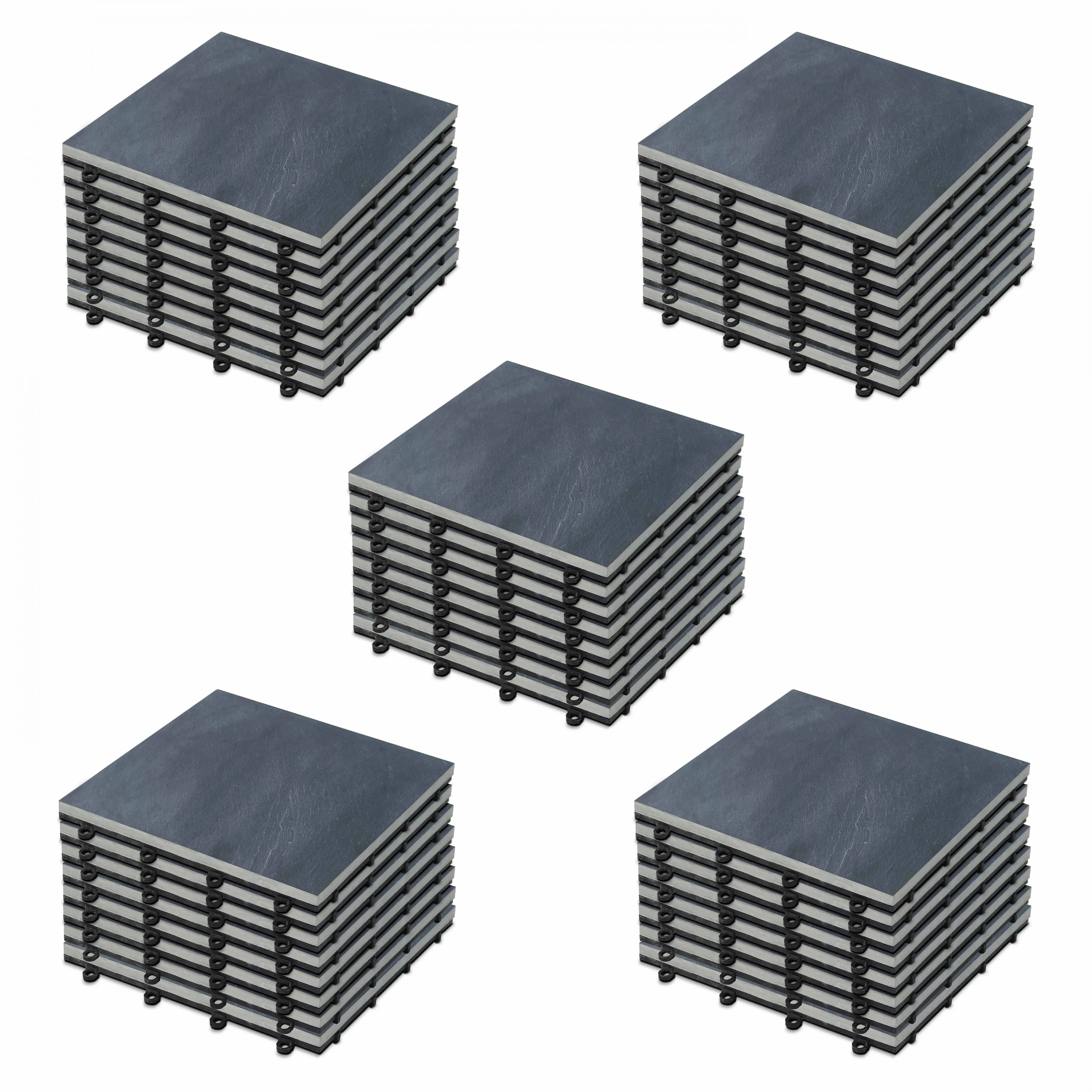 Lot de 40 dalles clipsables en pierre naturelle noir – Oviala