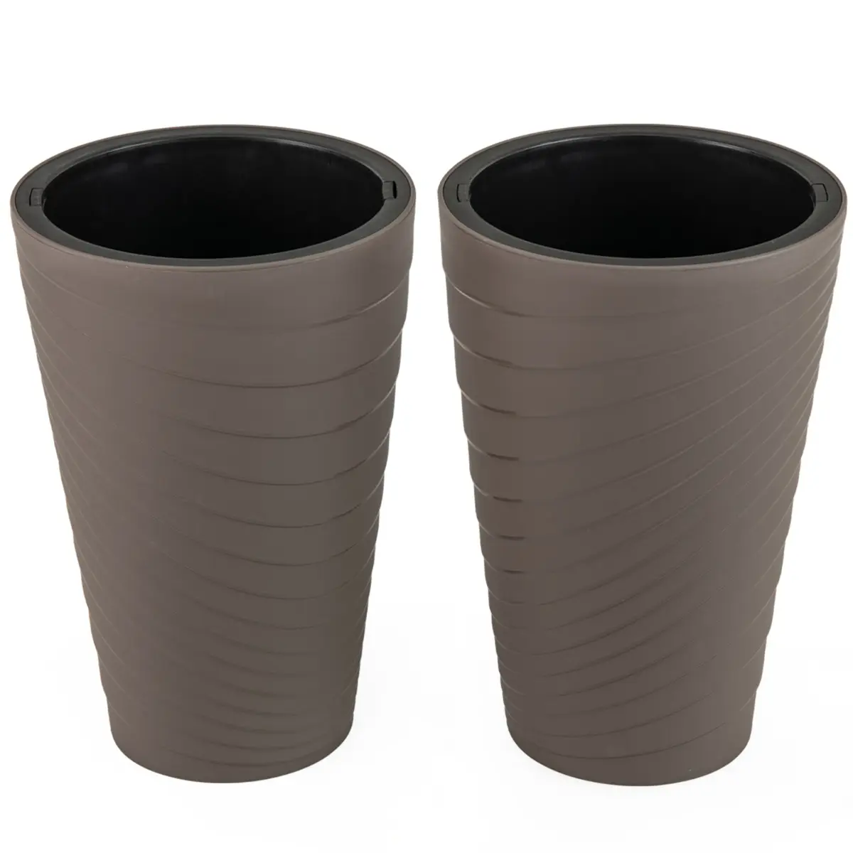 Lot de 2 Pots de Fleurs de 45cm de Hauteur Jardinières Décoratives Modernes avec Seau Intérieur Poignée Trous de Drainage Marron MAISON CHIC
