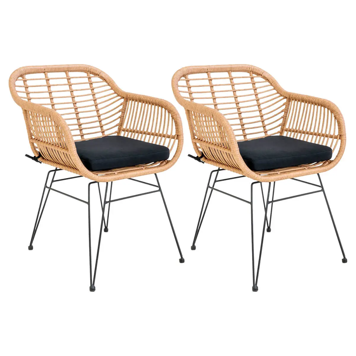 Lot de 2 Fauteuils Rotin Synthétique Naturel et Pieds Acier – PILA