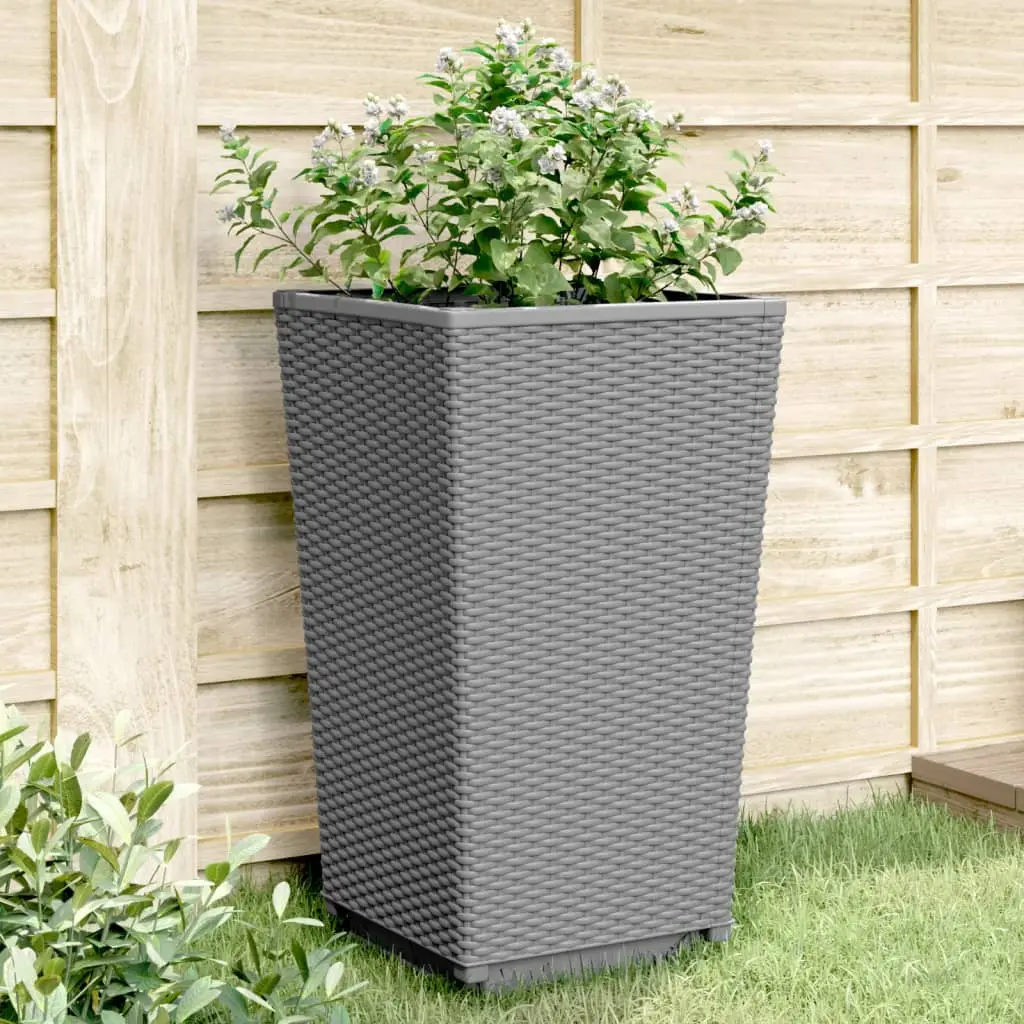 Lot de 2 pots de fleurs hauts aspect rotin 57 cm pour terrasse gris clair – ComfortXL Outdoor Living