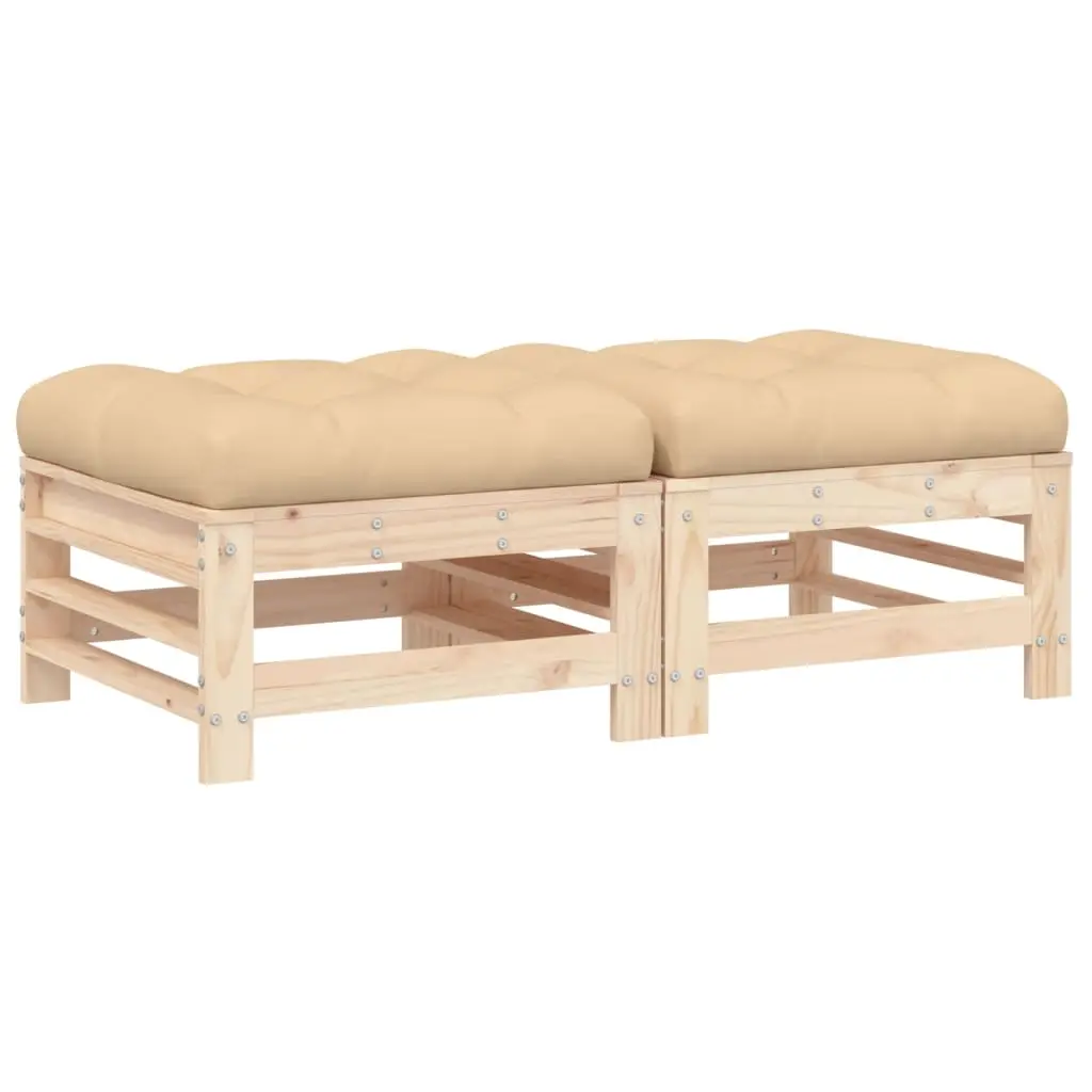Lot de 2 Repose-pieds de jardin – Ottomans de jardin – Tabourets de jardin avec coussins bois pin massif-JU700