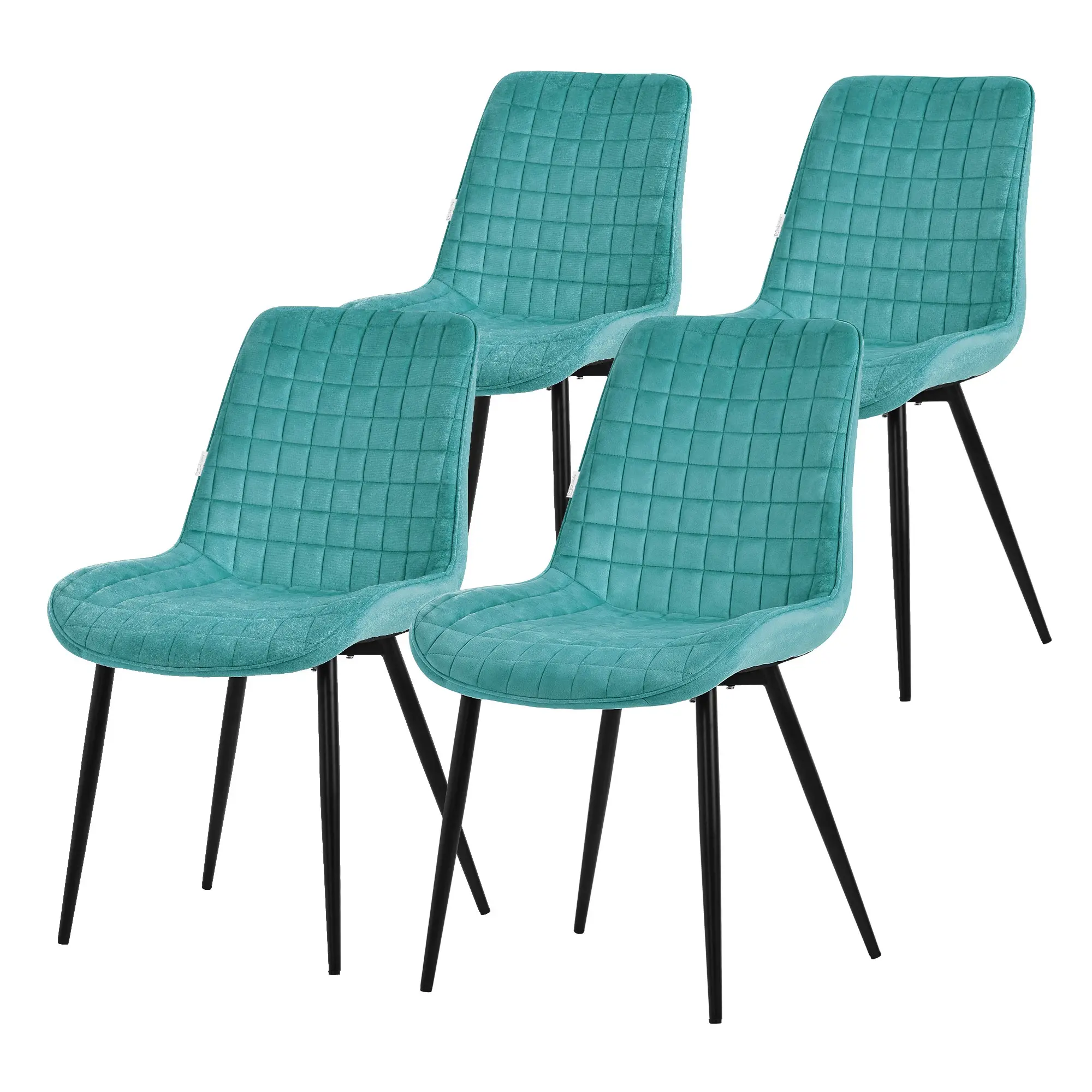 Lot de 4 chaises de salle à manger pétrole assise ergonomique revêtement en velours respirant pieds noir en acier patins pré-montés design raffiné