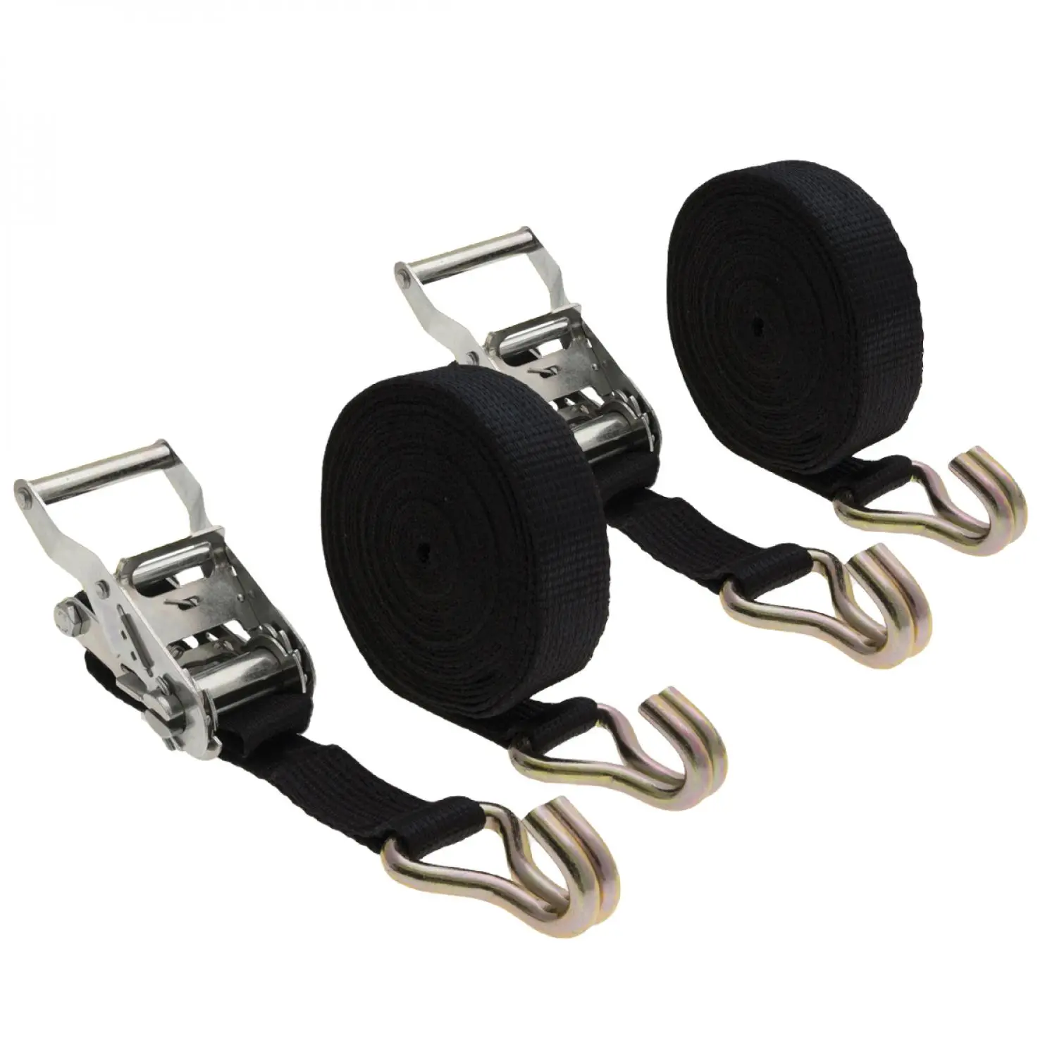 Lot de 2 sangles d’arrimage avec tendeur à cliquet et 2 crochets – 35 mm x 7 m – Noir – Linxor