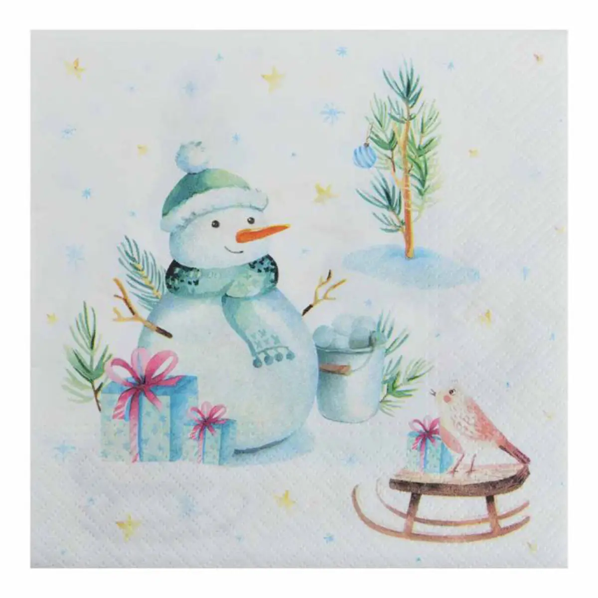 Lot de 20 Serviettes en Papier «Bonhomme de Neige» 33x33cm Blanc