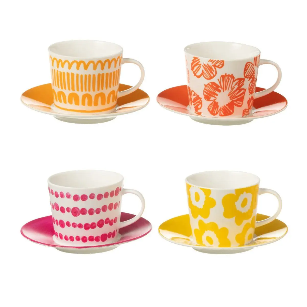 Lot de 4 Tasses & Sous-Tasses «Fiesta Sud» 22Cl Multicolore