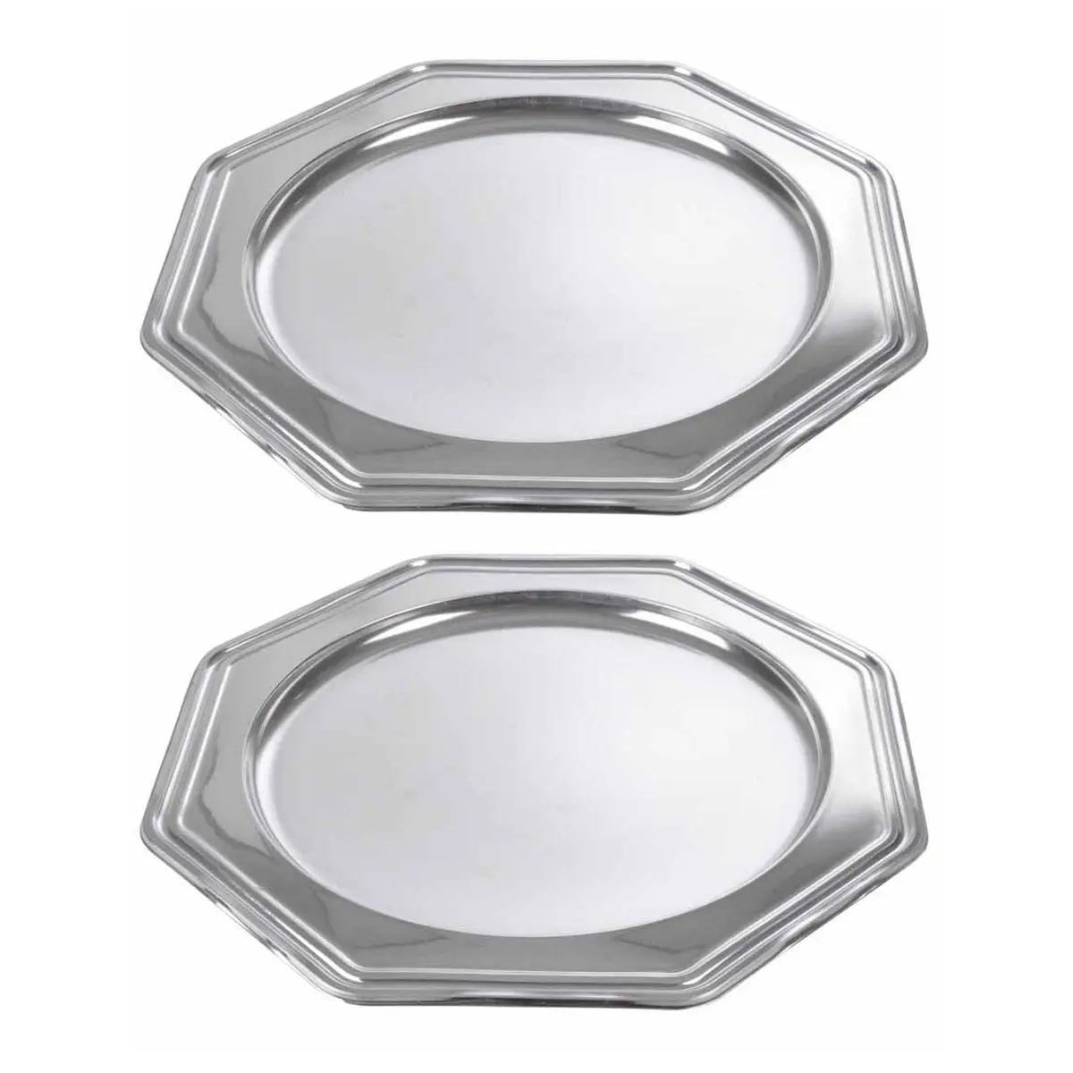 Lot de 2 Plateaux Déco «Octogonaux» 30cm Argent