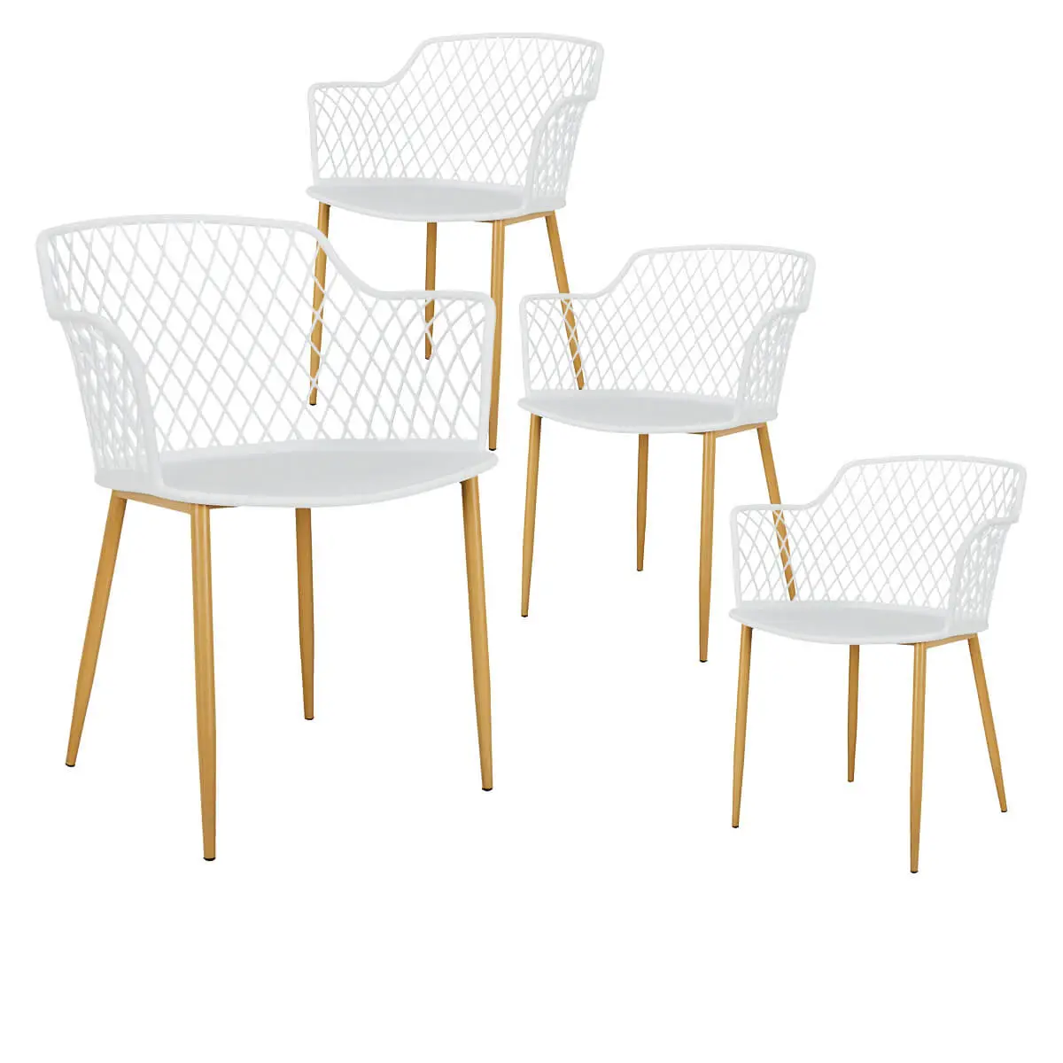 Lot de 4 Fauteuils Blancs Pieds Effet Bois Verni – TRESSIE