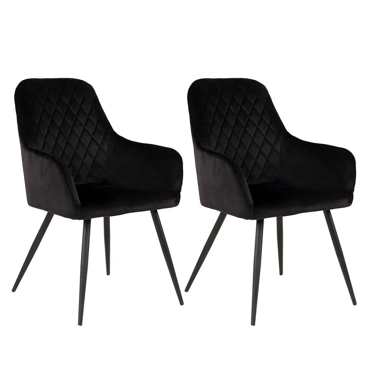 Lot de 2 Fauteuils Velours Noir et Piétement Acier Noir – VIBY