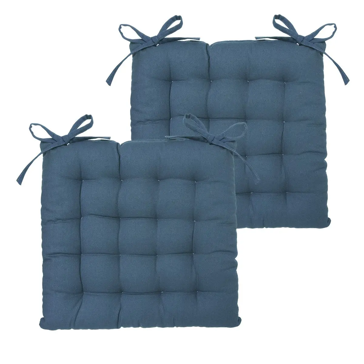 Lot de 2 Galettes de chaise en Coton Bleu canard 38 x 38 cm