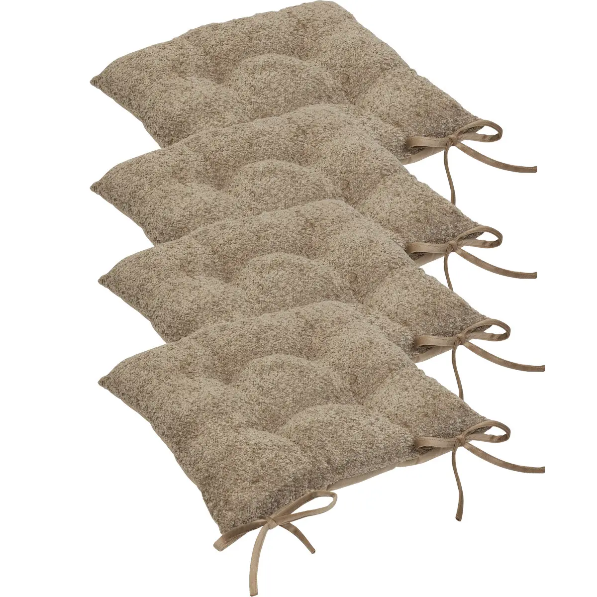 Lot de 4 Galettes de chaise tissage Beige Lin effet bouclette 38 x 38 cm