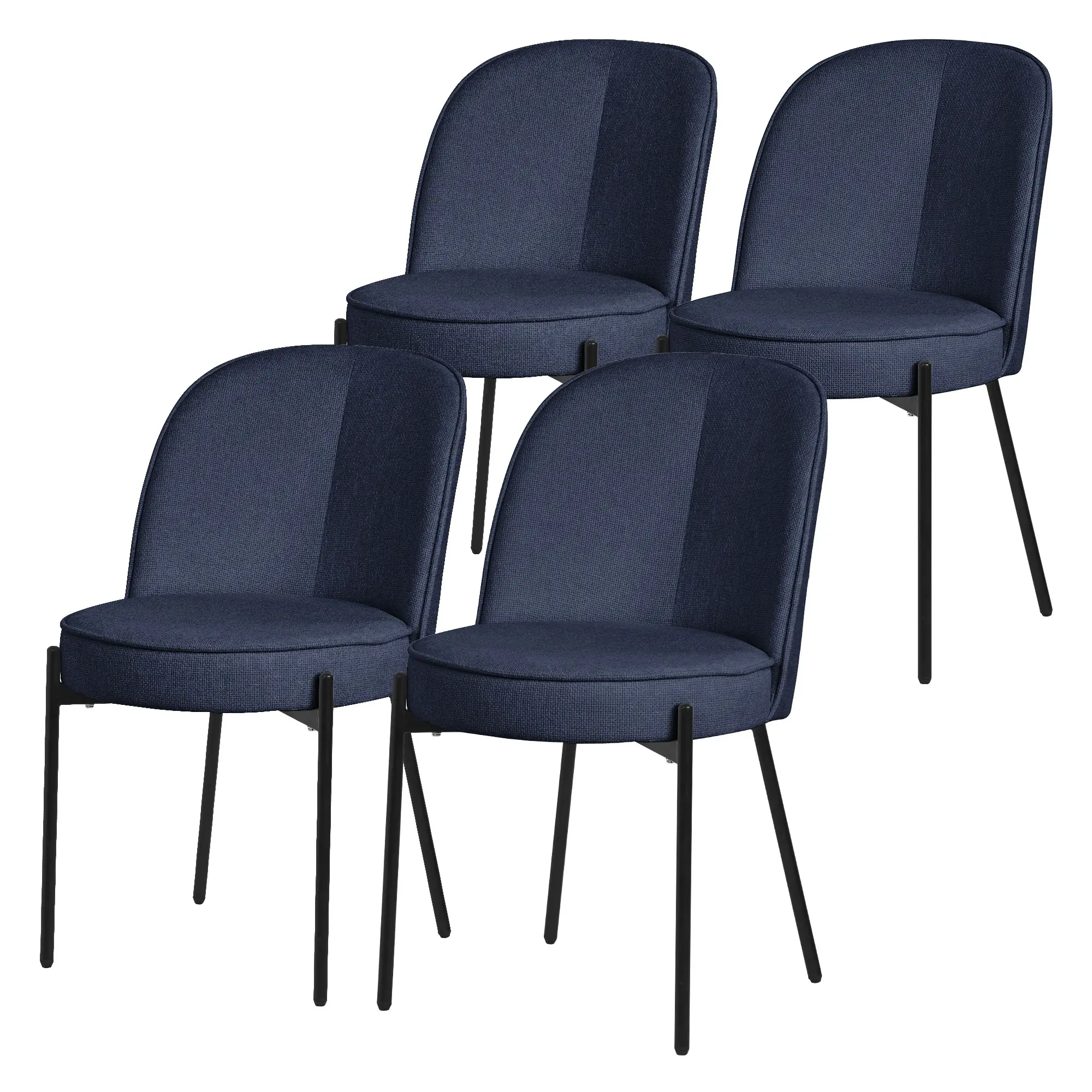 Lot de 4 chaises de salle à manger bleu foncé en polyester pieds en métal dossier arrondi ergonomique assise rembourrée sièges pour cuisine et salon