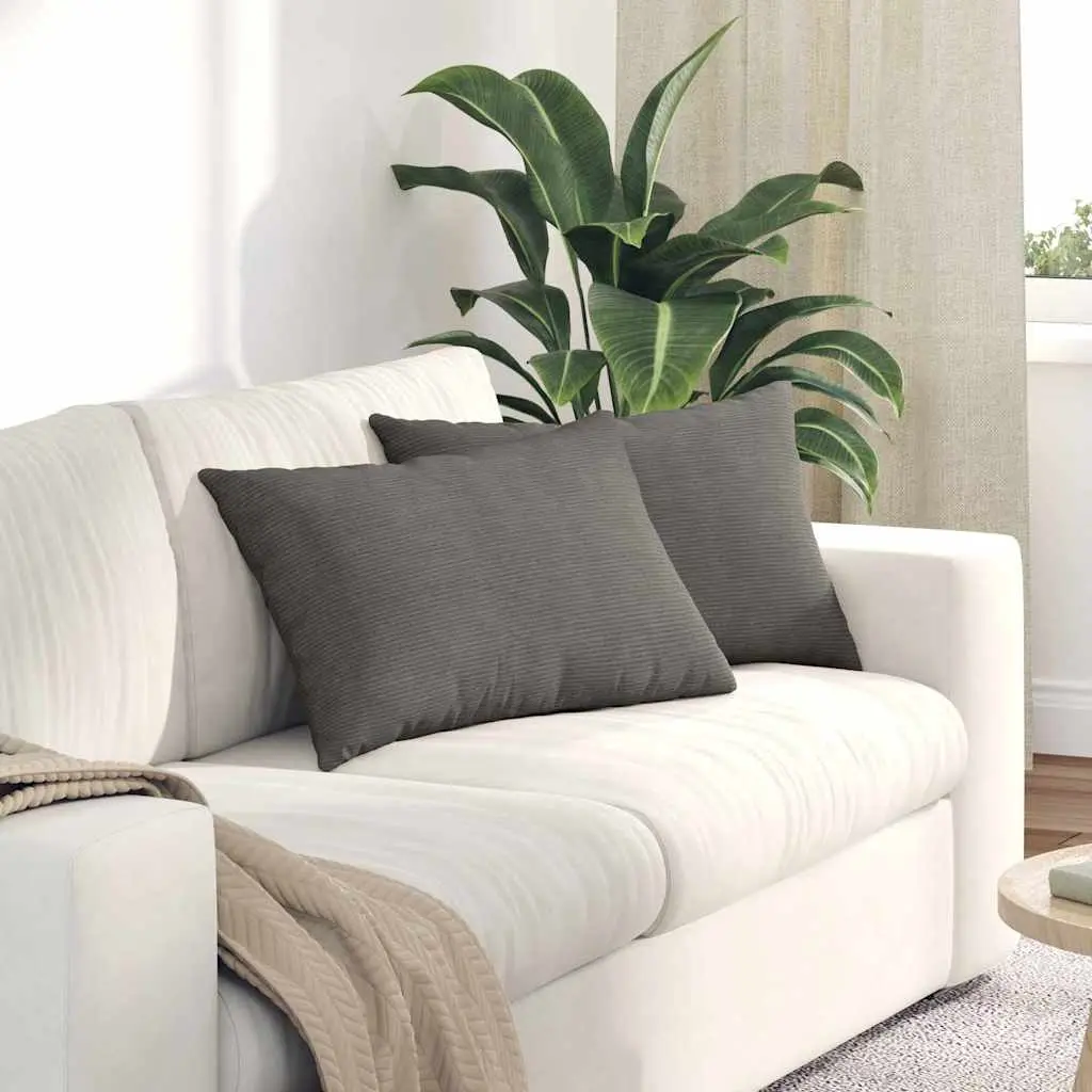 Lot de 2 Grands Coussins Velours Côtelé Déhoussables pour Canapé de Salon Gris Clair 60×40 cm – ComfortXL Outdoor Living