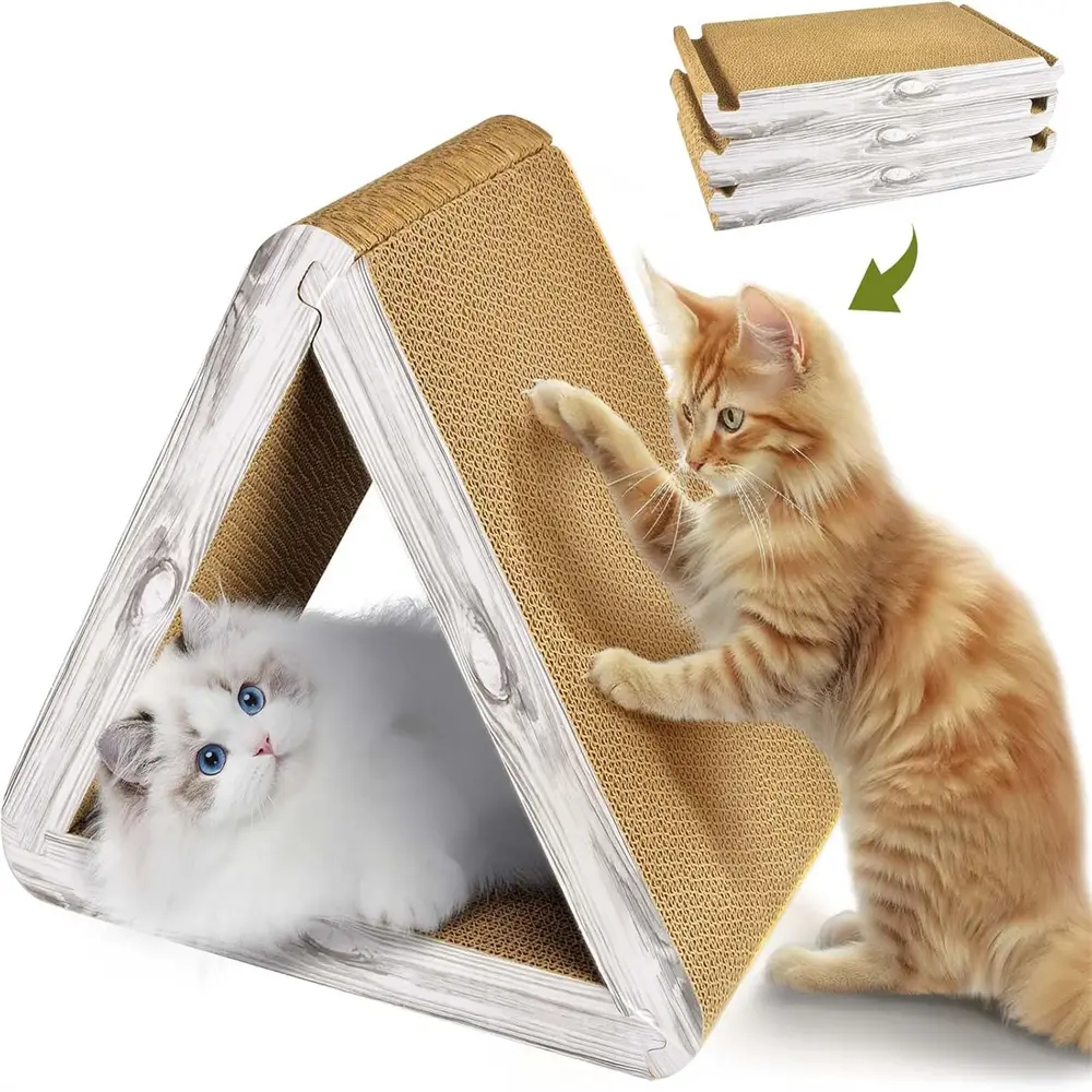 Griffoir triangulaire pour chat, 30×21.5×26 cm, 6 côtés utilisables, assemblage sans outil Lytech