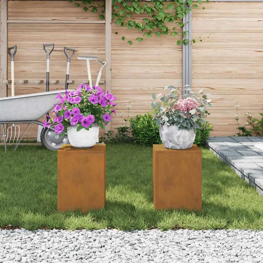 Lot de 2 Porte-plantes Acier Corten Design industriel pour Jardin Terrasse Effet Rouille 24x24x35 cm – ComfortXL Outdoor Living