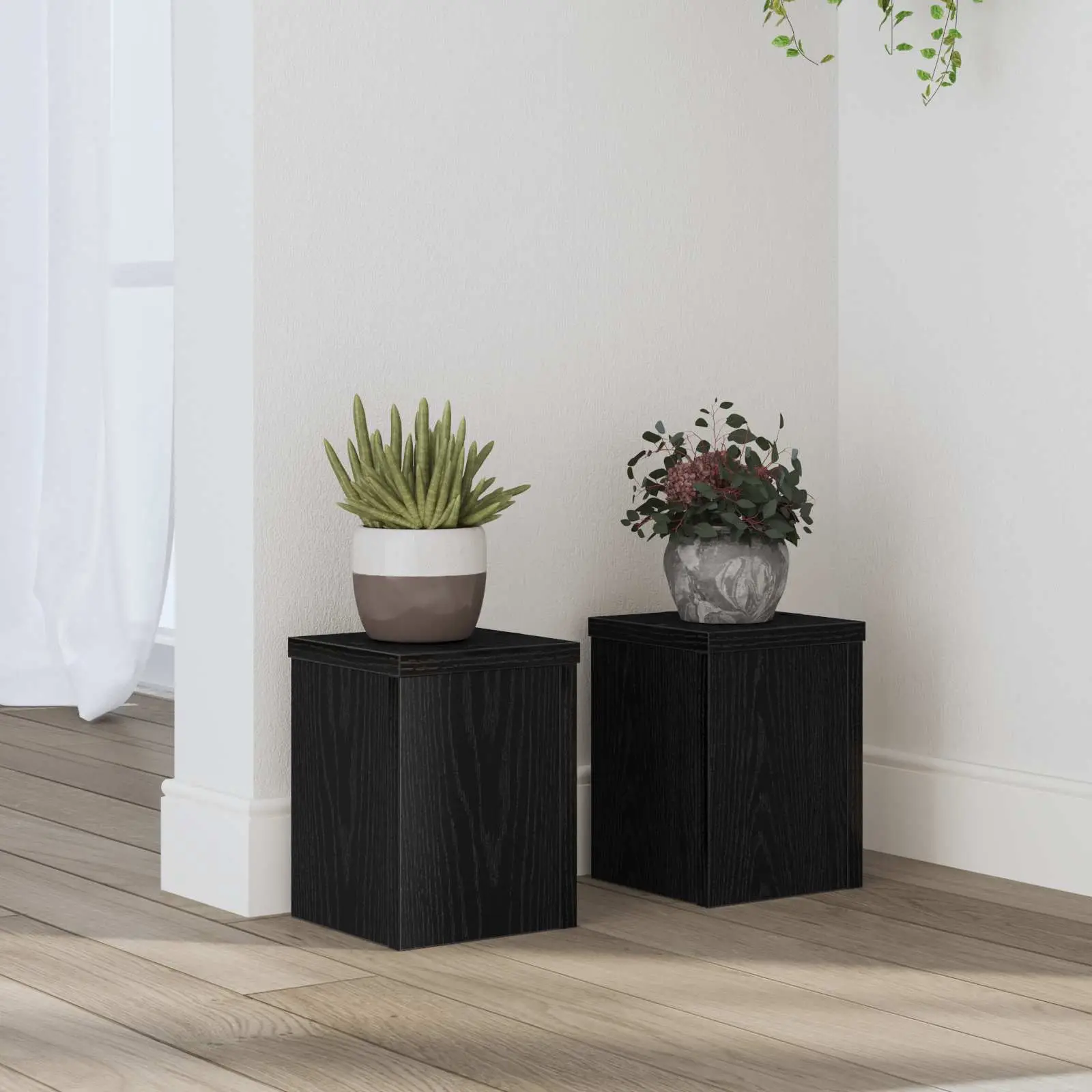 Lot de 2 Petits Supports de Plantes Aspect Chêne Noir Design Moderne Cubique pour Intérieur Salon 20 cm – ComfortXL Outdoor Living