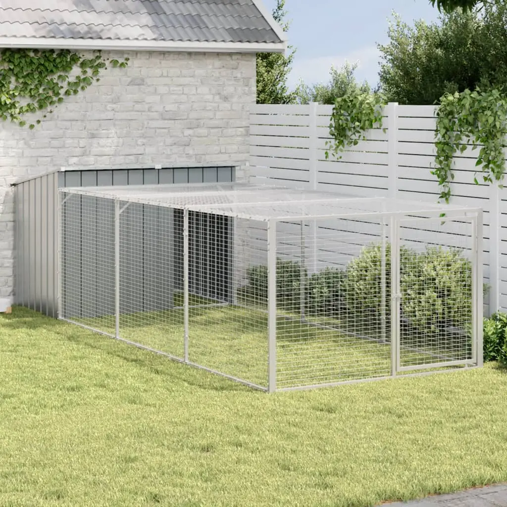 Grande niche pour chien avec enclos long et toit en acier galvanisé Anthracite – ComfortXL Pet Living
