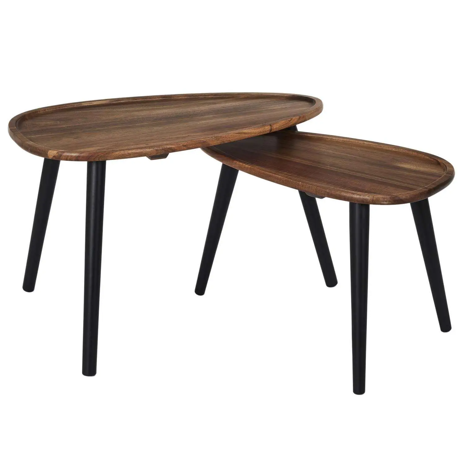 Lot de 2 tables gigognes en acacia VISBY – Marron et noir – The Home Deco Factory