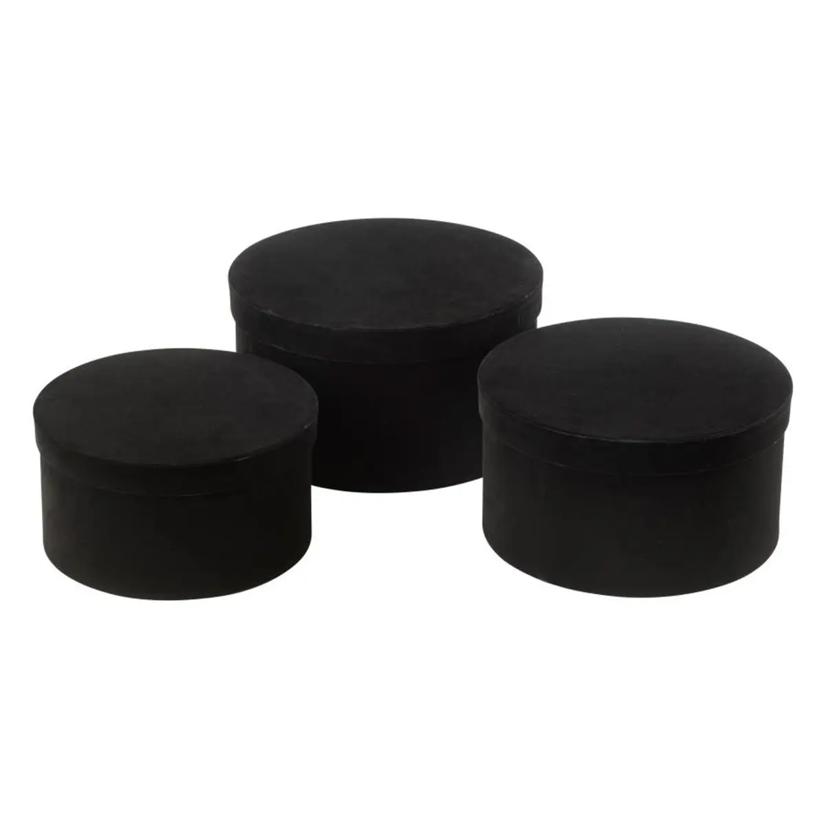 Lot de 3 Boîtes de Rangement Rondes Plates «Vaughn» 32cm Noir