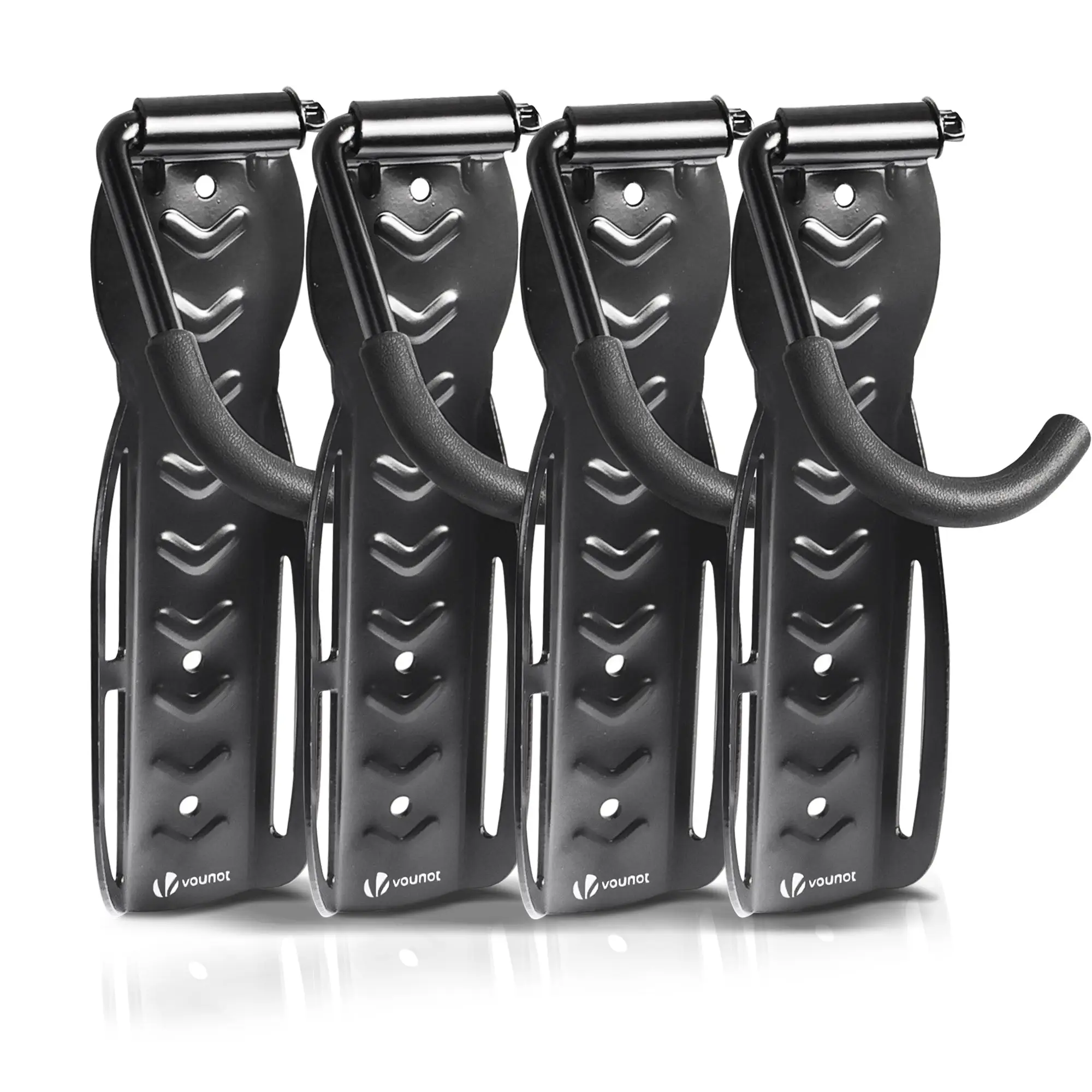 Lot de 4 supports de vélo mural – Crochet de mur – Rangement suspendu en acier pour garage maison – Noir – VOUNOT®