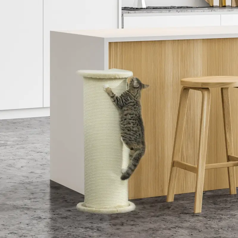 Griffoir d’Angle Bois Sisal Naturel pour Chat Poteau Griffer Protection Canapé 85cm Crème