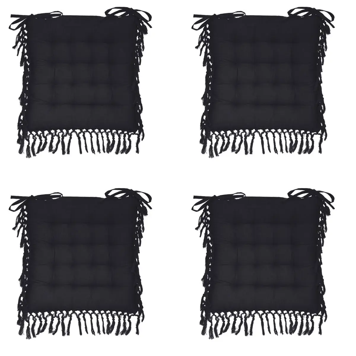 Lot de 4 Galettes de chaise en Coton Gris ardoise avec franges macramé 40 x 40 cm