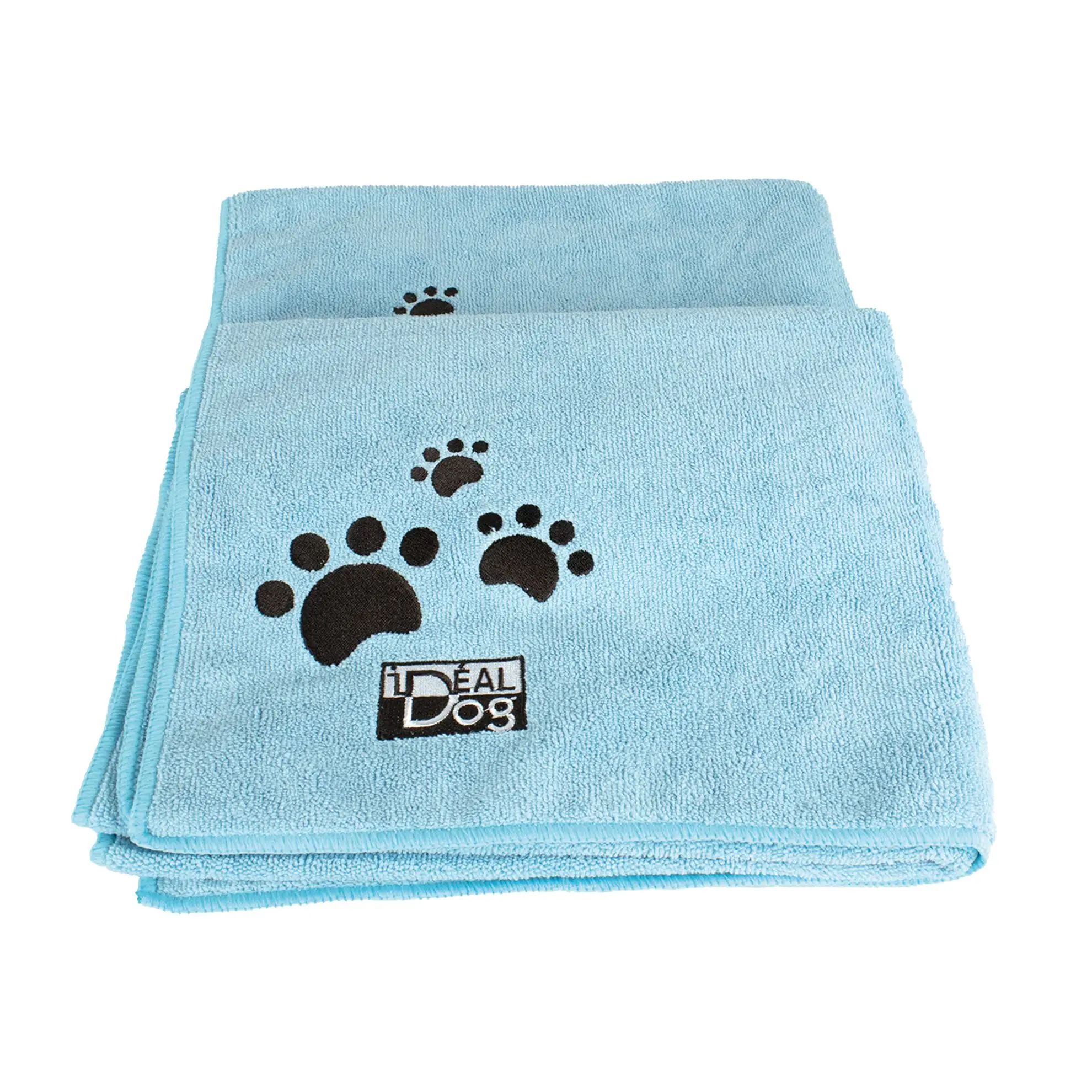 Lot de 2 serviettes Microfibre bleues pattes grises – Grand modèle IDEALDOG